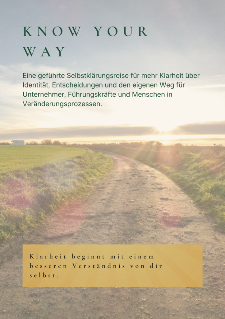 Know your Way – hochwertiges Arbeitsbuch für eine geführte Selbstklärungsreise mit Fokus auf Identität, Orientierung und bewusste Entscheidungen.
